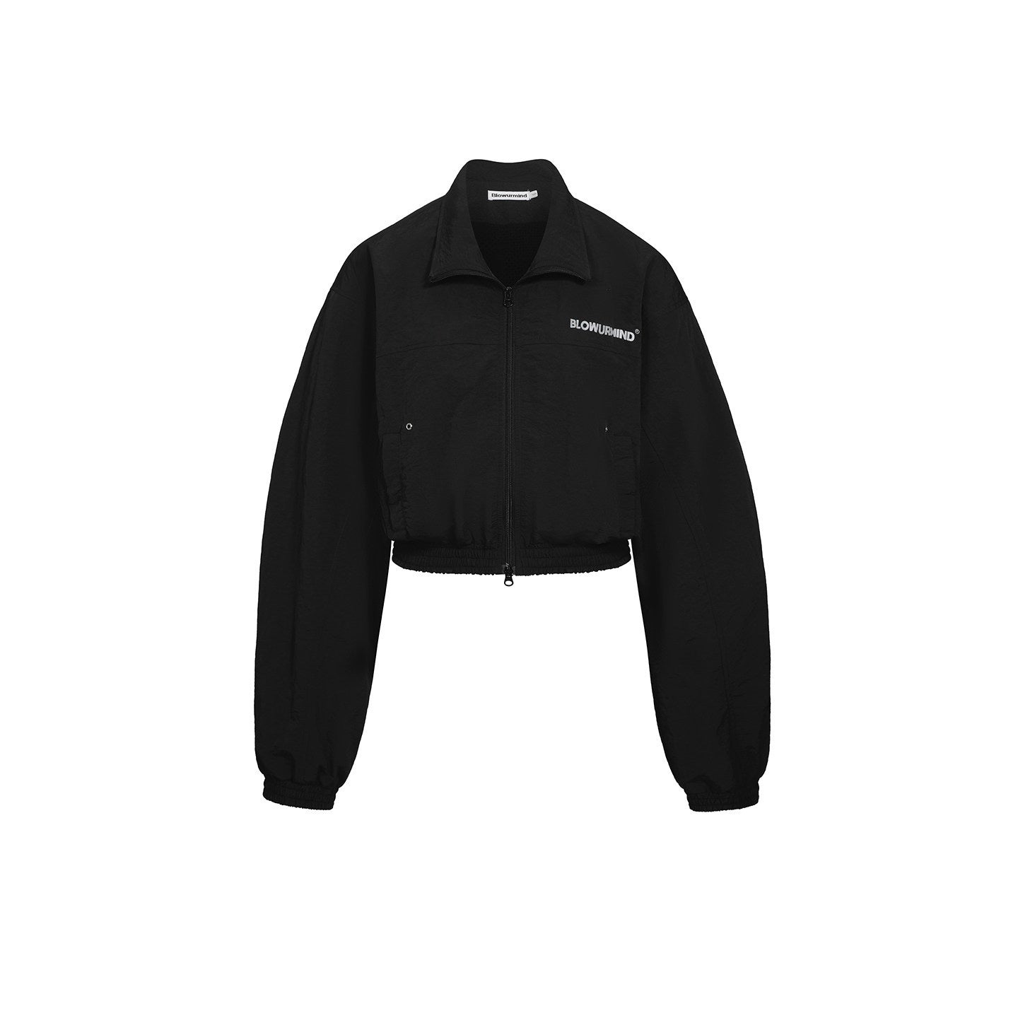 BUM_STUDIO_Black_3m_Reflective_Logo_Waist_Cinch_Cropped_Stand_Collar_Women's_Windbreakers_961662013982_MISSTT