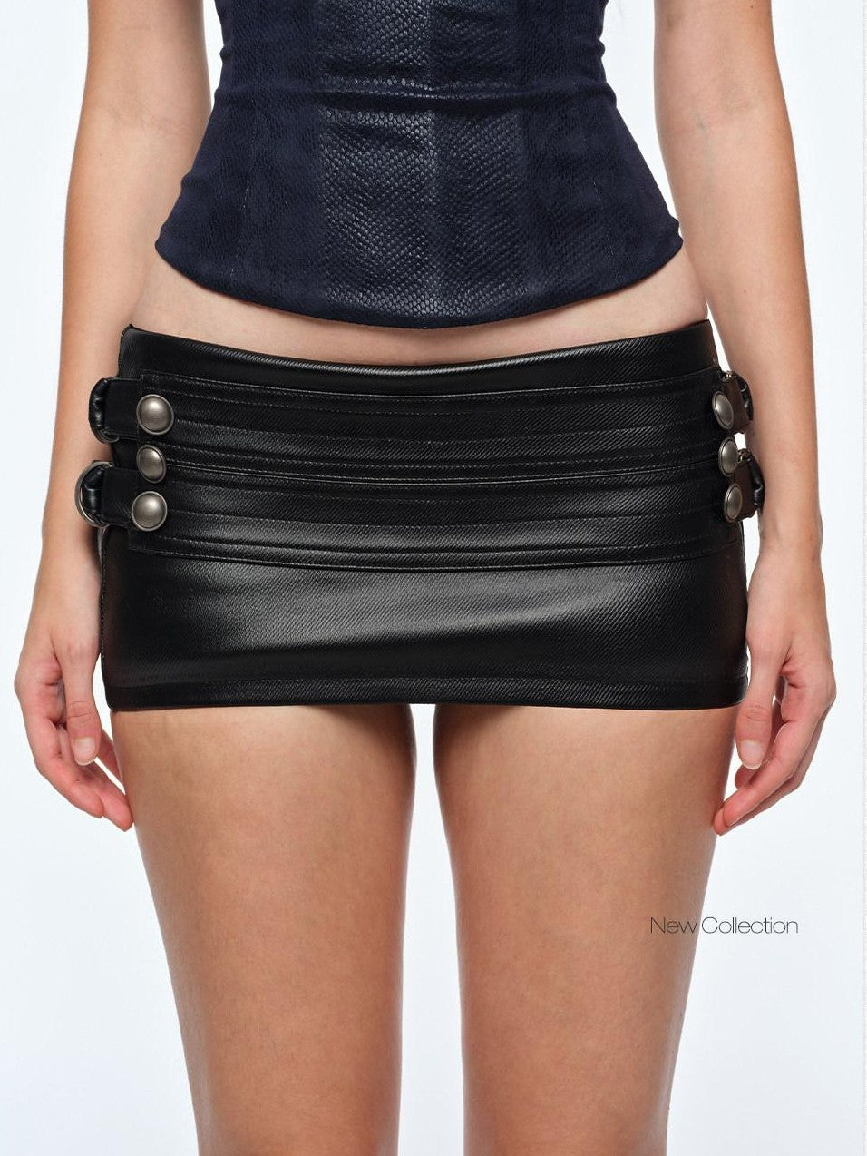 BUM STUDIO Black Coated Denim Low Rise Contouring Lined Women's Cotton Blend Mini Skirts