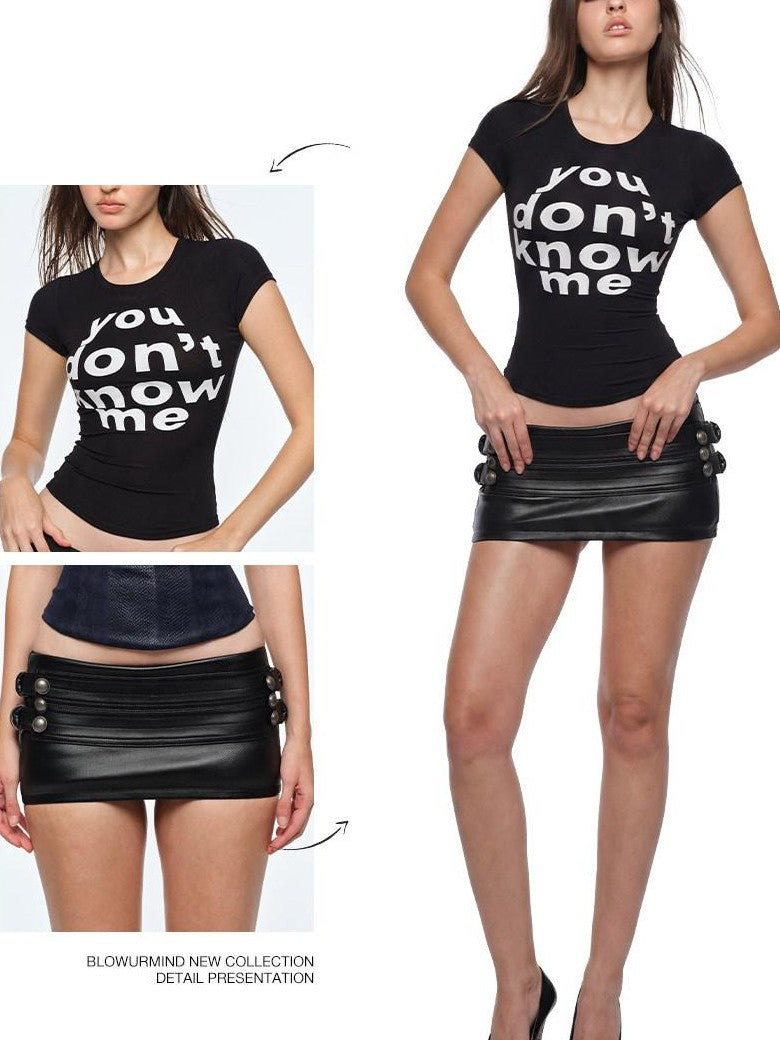 BUM STUDIO Black Coated Denim Low Rise Contouring Lined Women's Cotton Blend Mini Skirts