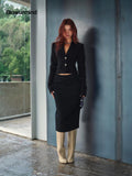 BUM STUDIO Black Collar Square Shoulders Waist Cinched Cropped Women's Poly Rayon Blazers