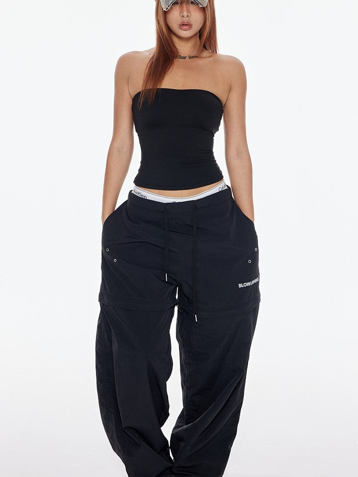 BUM STUDIO Black Detachable Layered Zip Cargo Reflective Women's Nylon Track Pants