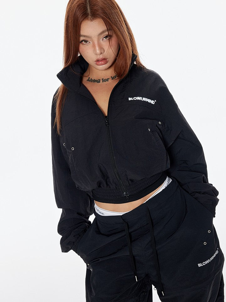 BUM STUDIO Black Detachable Layered Zip Cargo Reflective Women's Nylon Track Pants