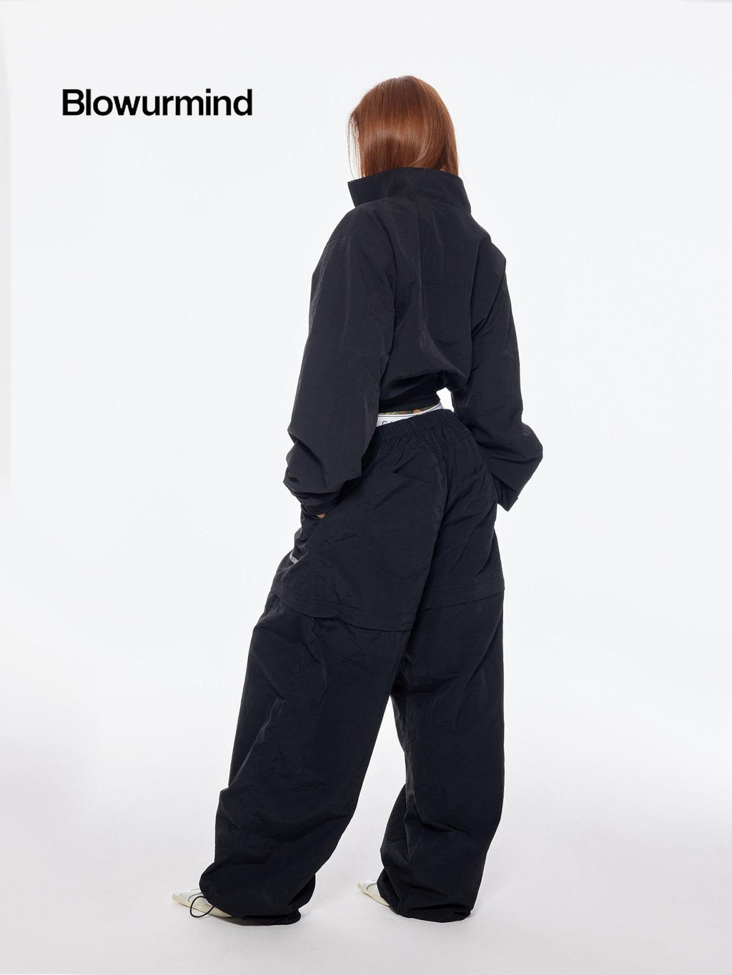 BUM STUDIO Black Detachable Layered Zip Cargo Reflective Women's Nylon Track Pants