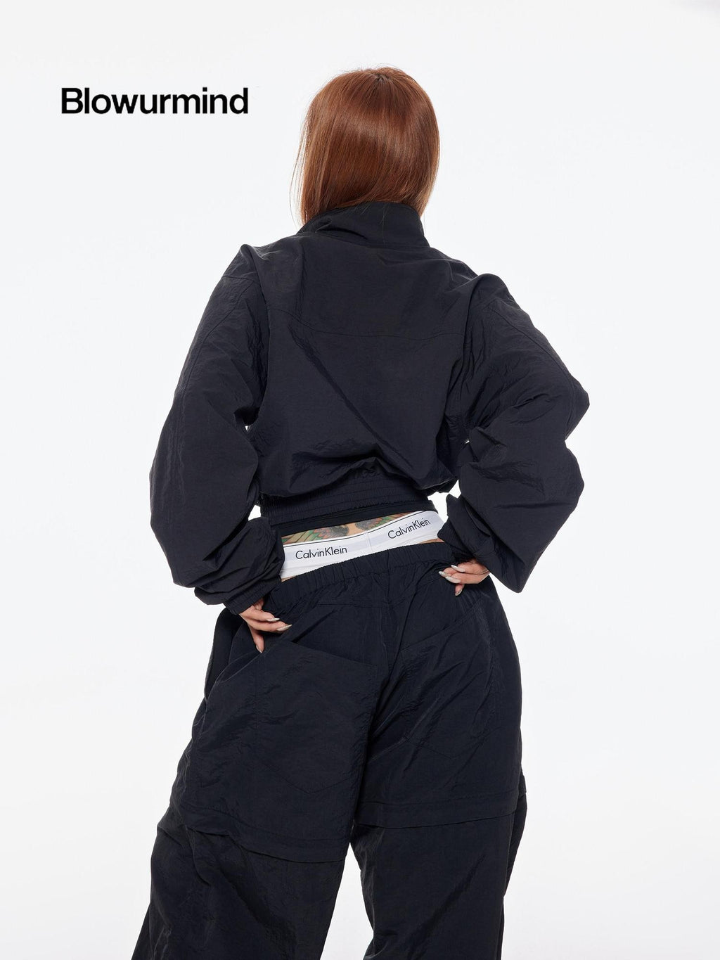 BUM STUDIO Black Detachable Layered Zip Cargo Reflective Women's Nylon Track Pants