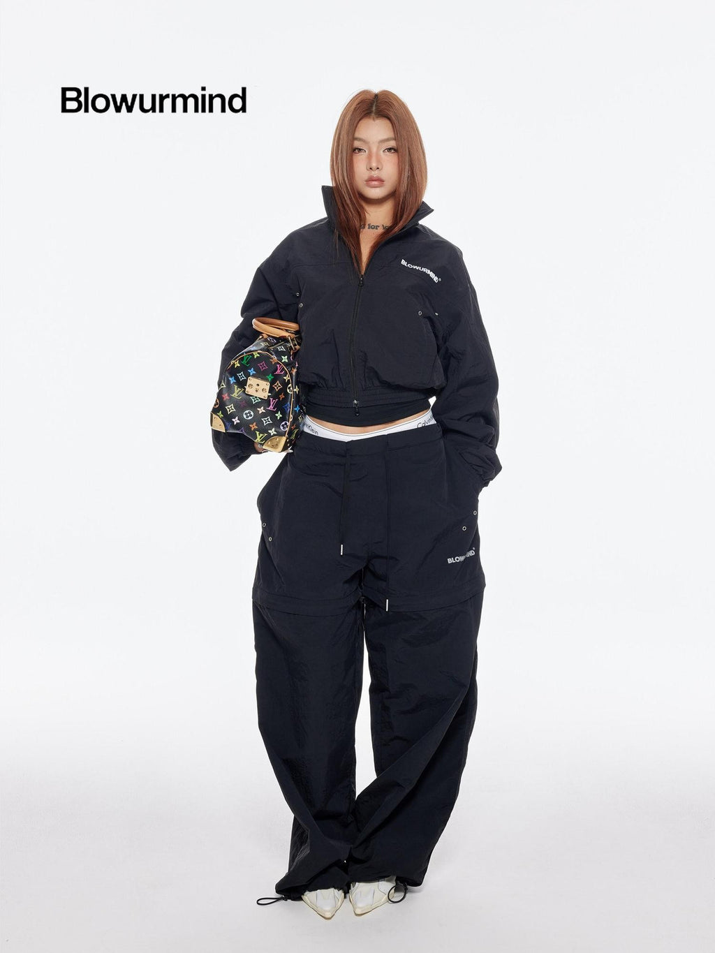 BUM STUDIO Black Detachable Layered Zip Cargo Reflective Women's Nylon Track Pants
