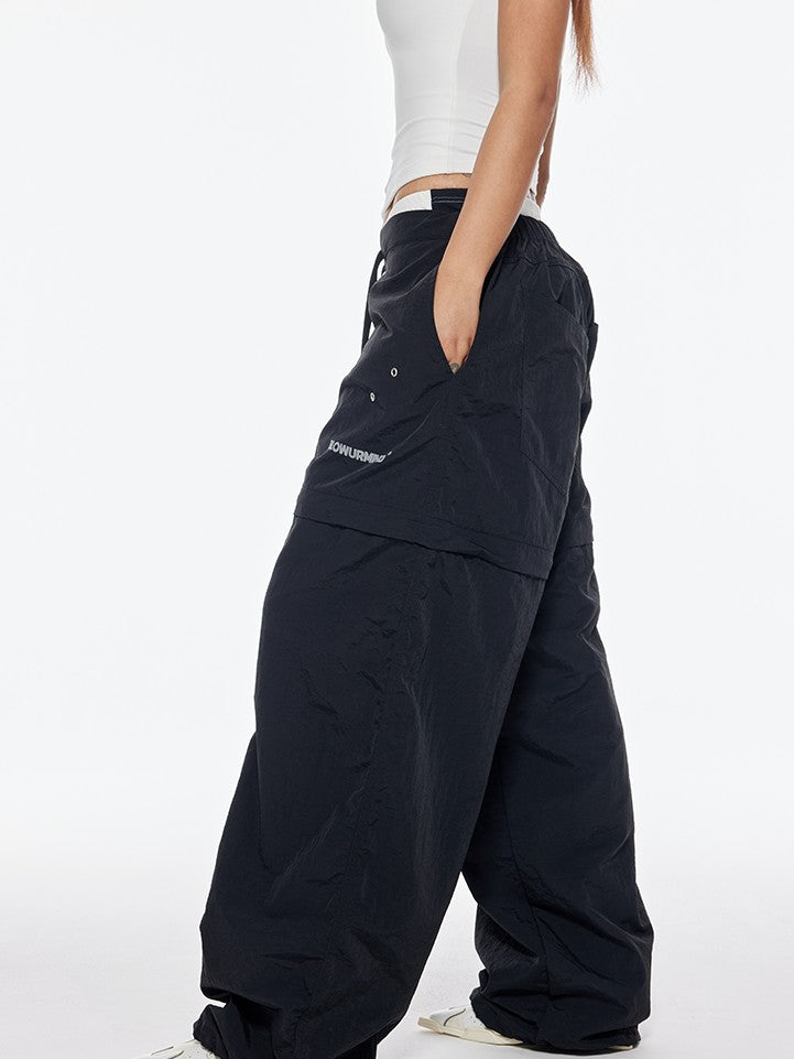 BUM STUDIO Black Detachable Layered Zip Cargo Reflective Women's Nylon Track Pants