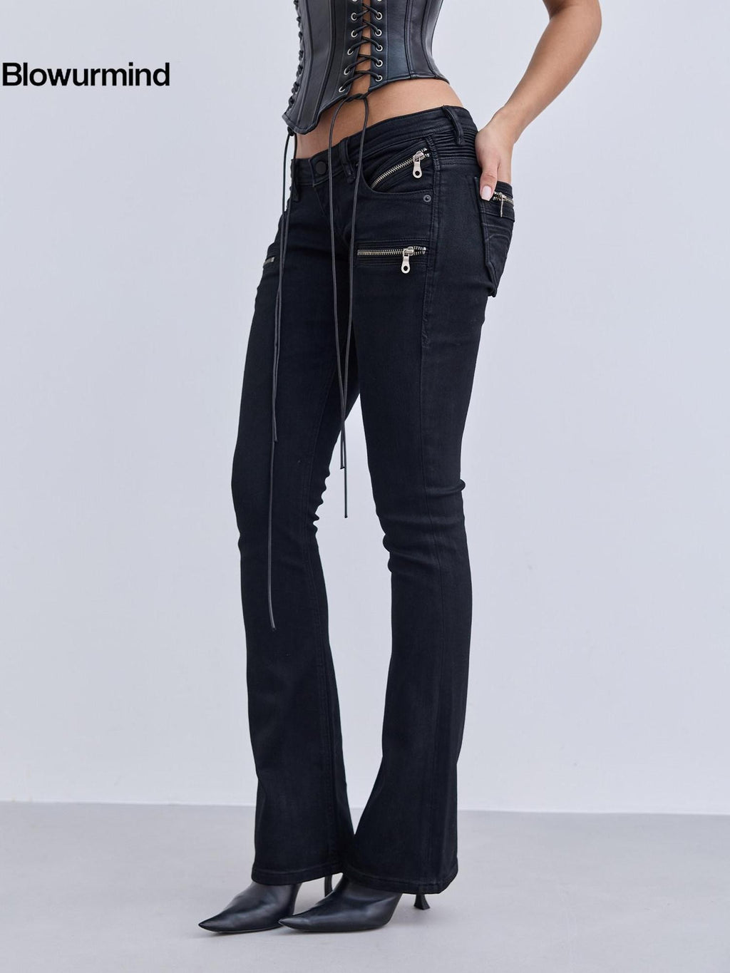 BUM STUDIO Black Distressed High Density Women's Slim Low Rise Stretch Denim Bootcut Jeans