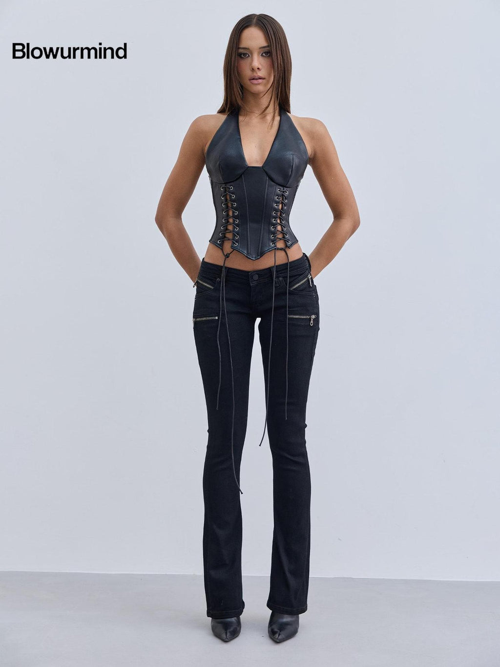 BUM STUDIO Black Distressed High Density Women's Slim Low Rise Stretch Denim Bootcut Jeans