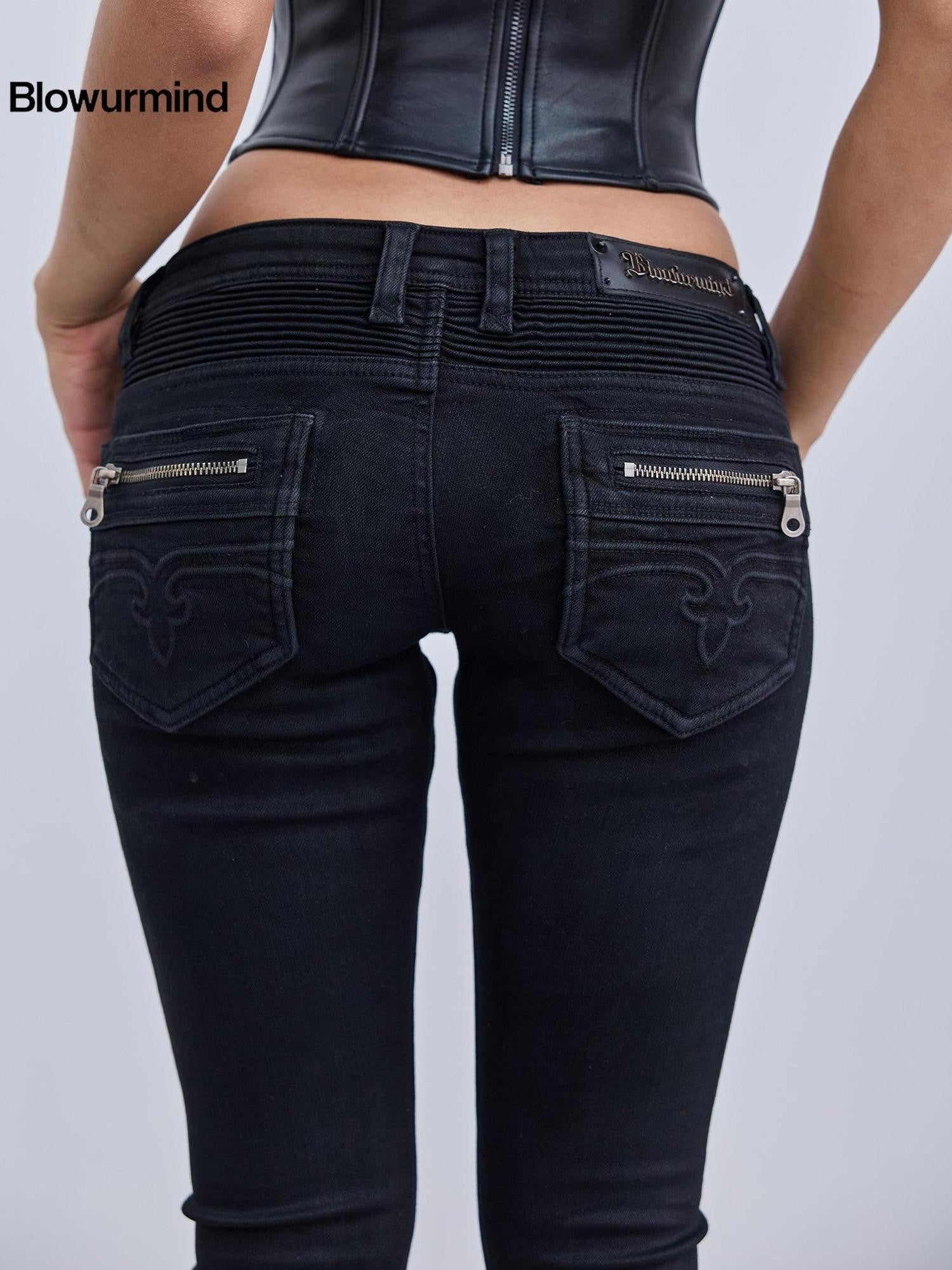 BUM STUDIO Black Distressed High Density Women's Slim Low Rise Stretch Denim Bootcut Jeans