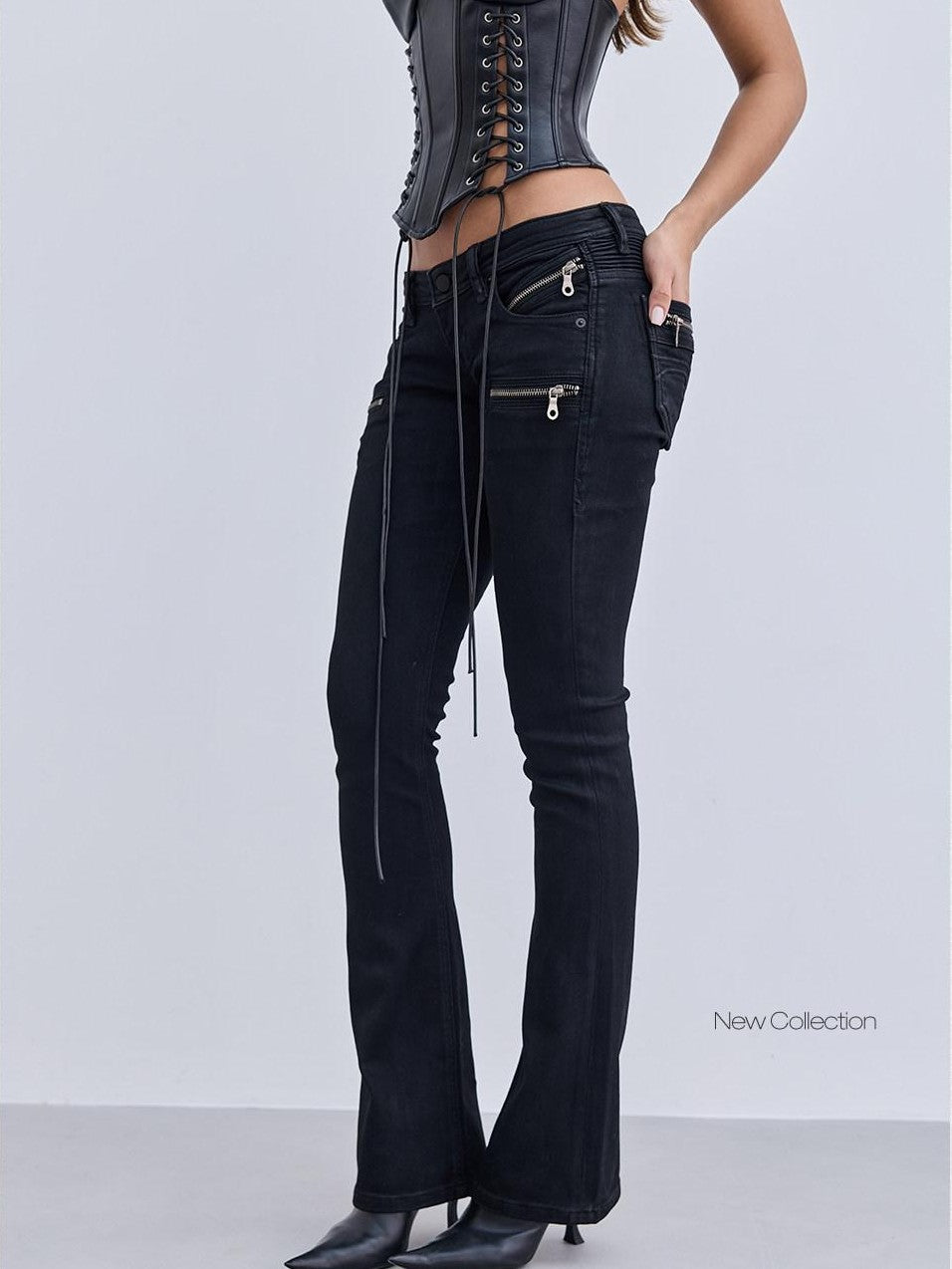 BUM STUDIO Black Distressed High Density Women's Slim Low Rise Stretch Denim Bootcut Jeans