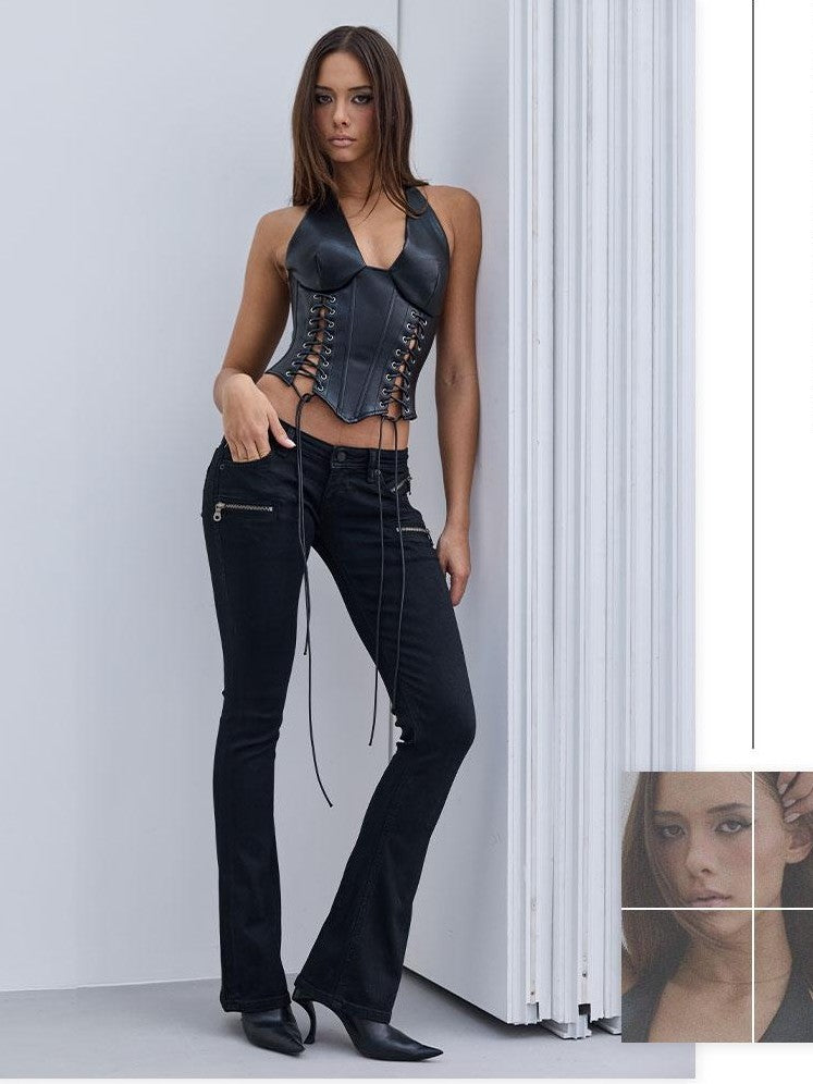 BUM STUDIO Black Distressed High Density Women's Slim Low Rise Stretch Denim Bootcut Jeans