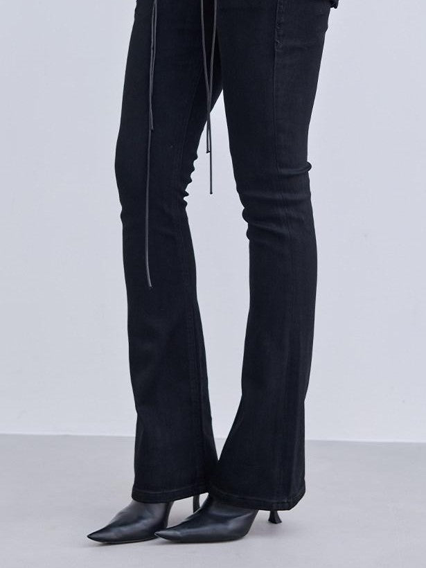 BUM STUDIO Black Distressed High Density Women's Slim Low Rise Stretch Denim Bootcut Jeans