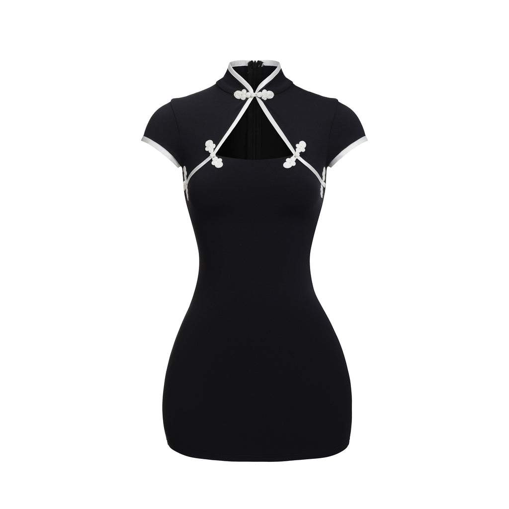 BUM_STUDIO_Black_Double_Layer_Bodycon_Women's_Nylon_Spandex_Cheongsam_Dresses_949713245062_MISSTT