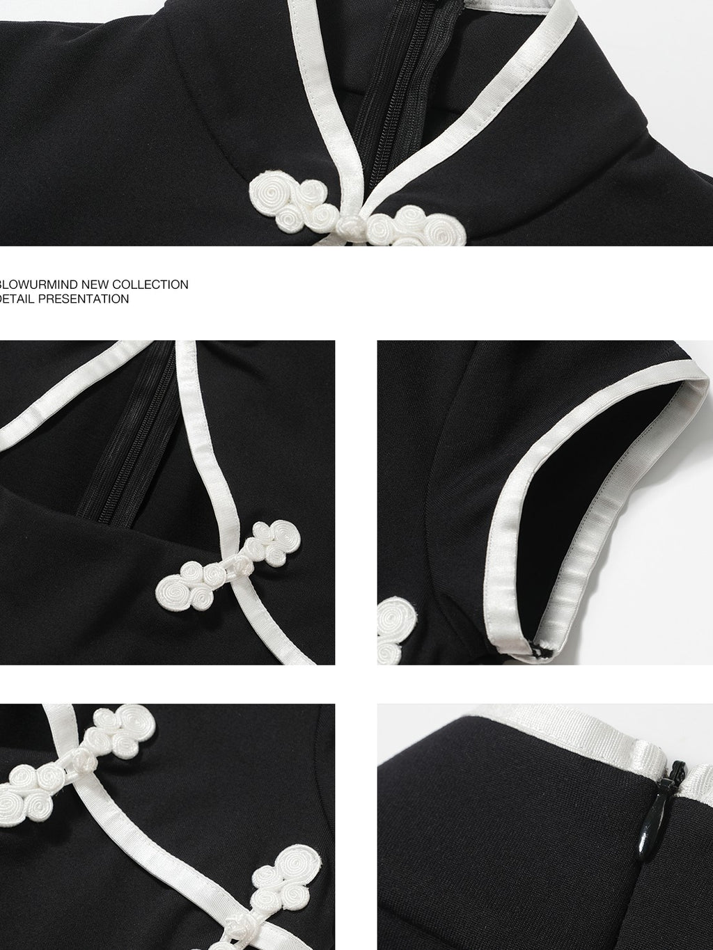 BUM STUDIO Black Double Layer Bodycon Women's Nylon Spandex Cheongsam Dresses
