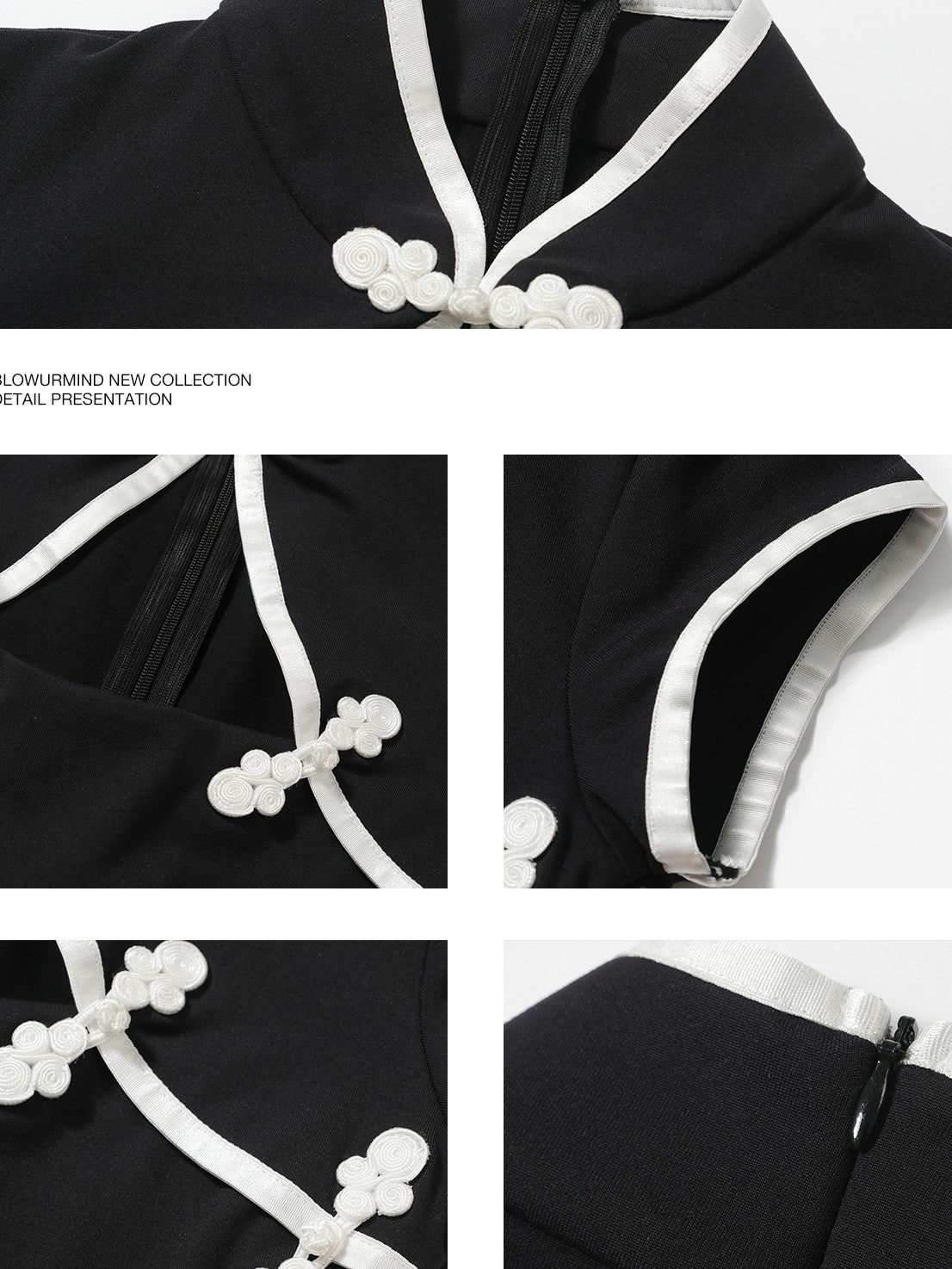 BUM STUDIO Black Double Layer Bodycon Women's Nylon Spandex Cheongsam Dresses