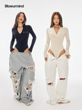 BUM STUDIO Black Double Layer Sculpting High Waist Zipper Women's Nude Feel Basic Bodysuits