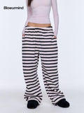 BUM STUDIO Black Pink Striped Polar Fleece Drawstring Cuffed Women's Polyester Sweatpants