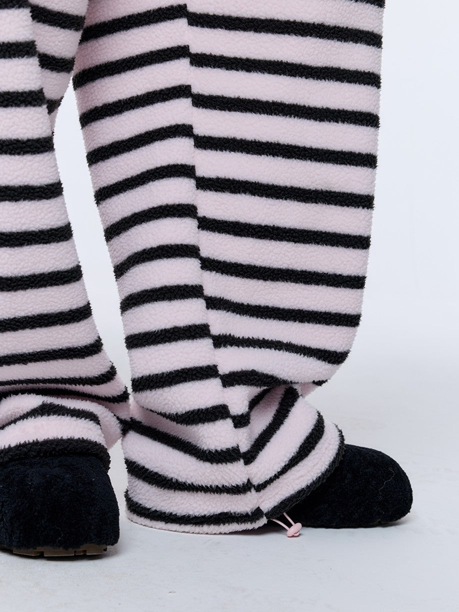 BUM STUDIO Black Pink Striped Polar Fleece Drawstring Cuffed Women's Polyester Sweatpants