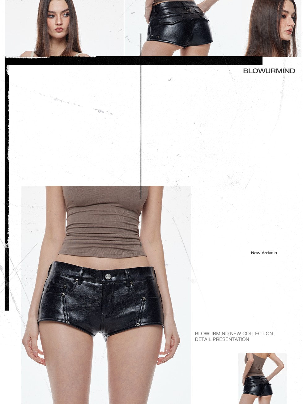 BUM STUDIO Black Waxed Spliced Low Waist Leg Lengthening Women's Pu Leather Shorts