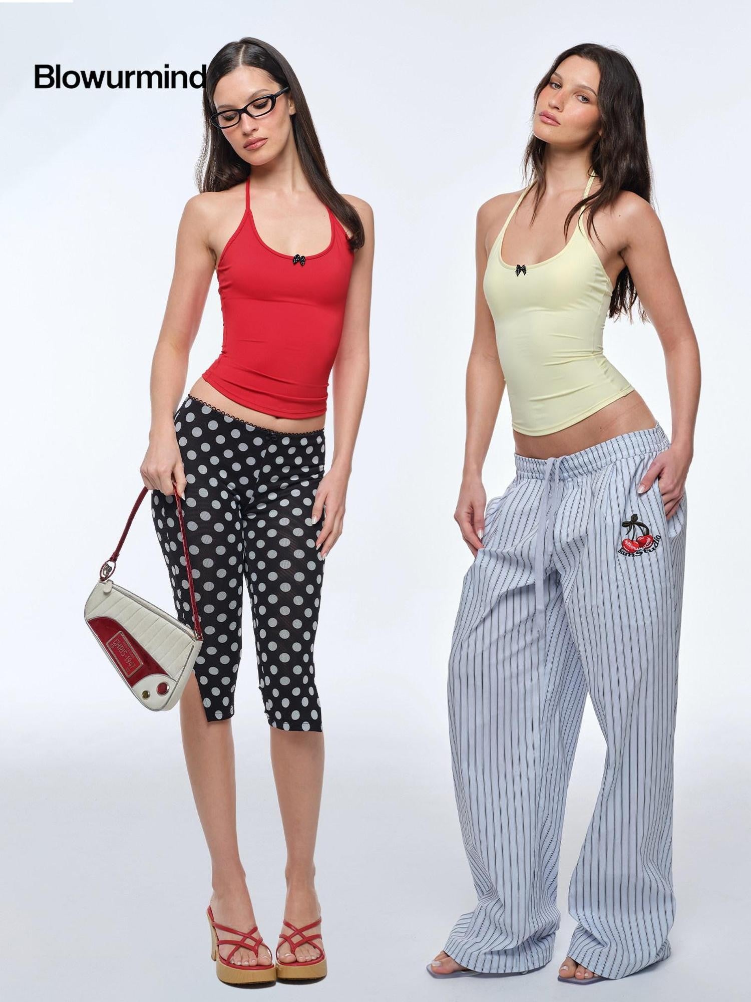 BUM STUDIO Bow Tie Double Layer Waist Cinch Detachable Pad Women's Nylon Halter Tops