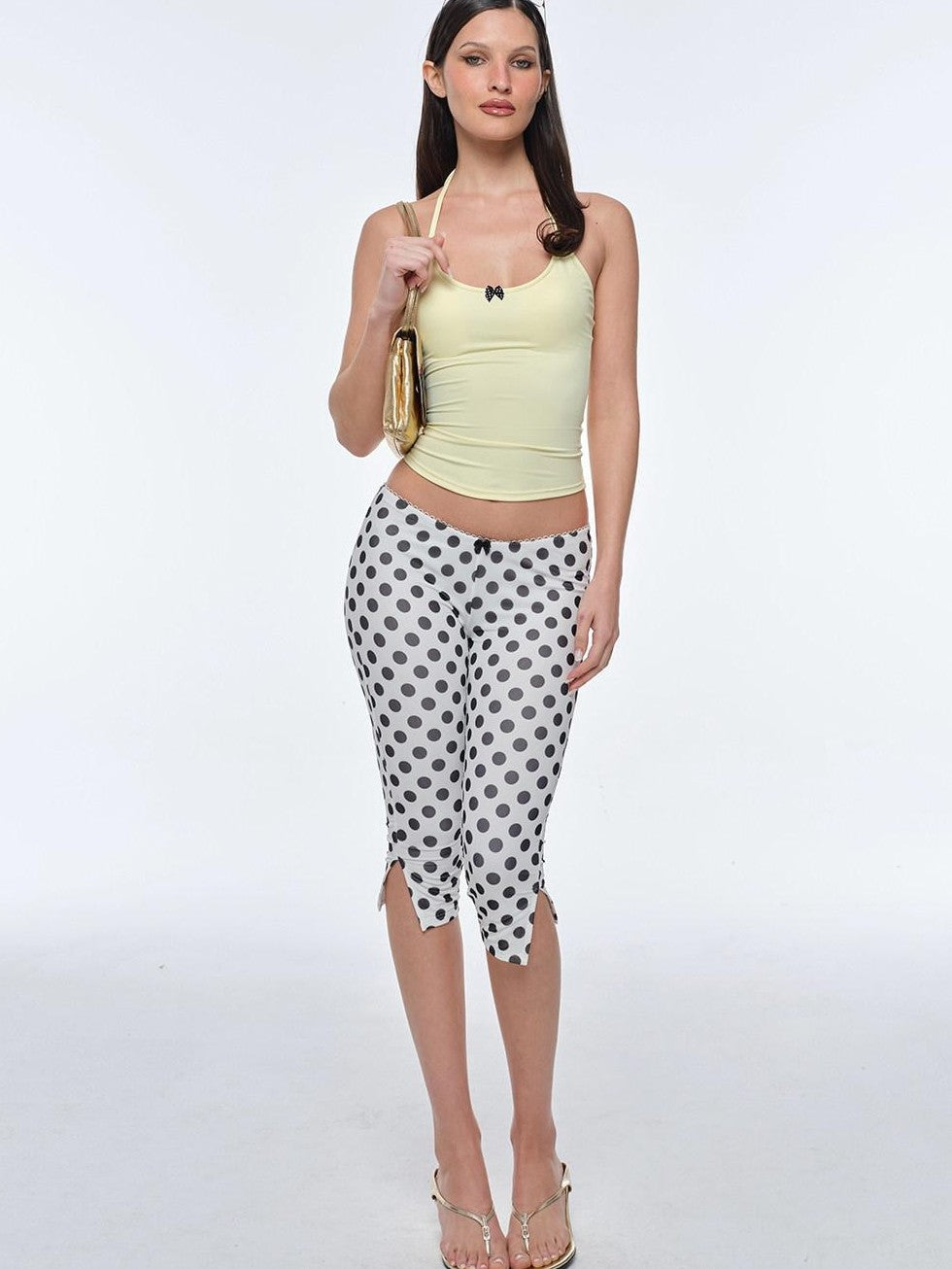 BUM STUDIO Bow Tie Double Layer Waist Cinch Detachable Pad Women's Nylon Halter Tops