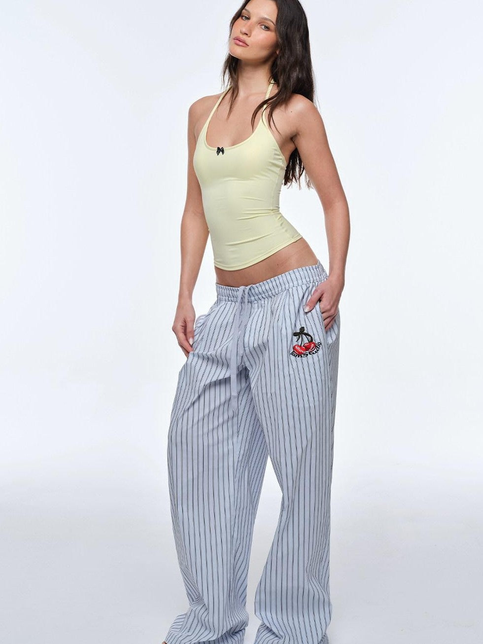BUM STUDIO Bow Tie Double Layer Waist Cinch Detachable Pad Women's Nylon Halter Tops