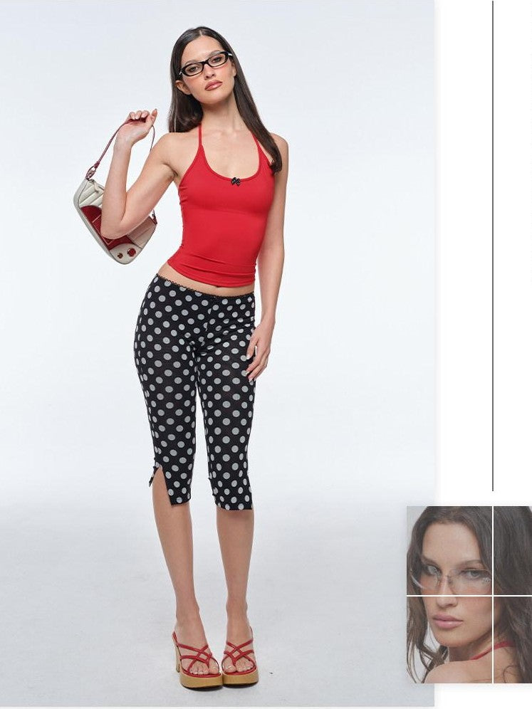 BUM STUDIO Bow Tie Double Layer Waist Cinch Detachable Pad Women's Nylon Halter Tops