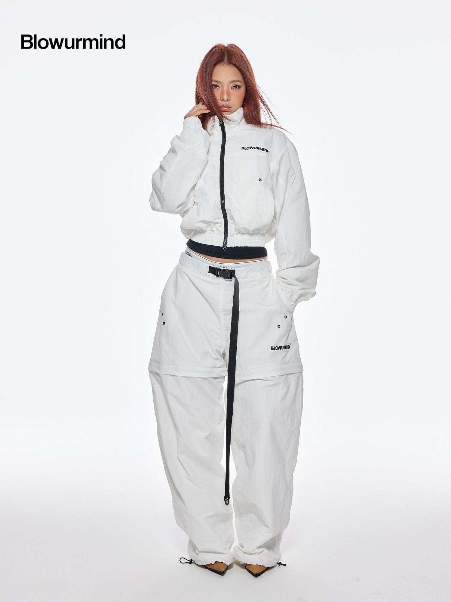 BUM STUDIO Breathable Mesh Splice Zipper Polo Collar Women's Nylon Tracksuit Sets