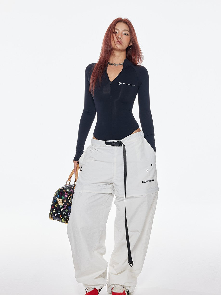 BUM STUDIO Breathable Mesh Splice Zipper Polo Collar Women's Nylon Tracksuit Sets