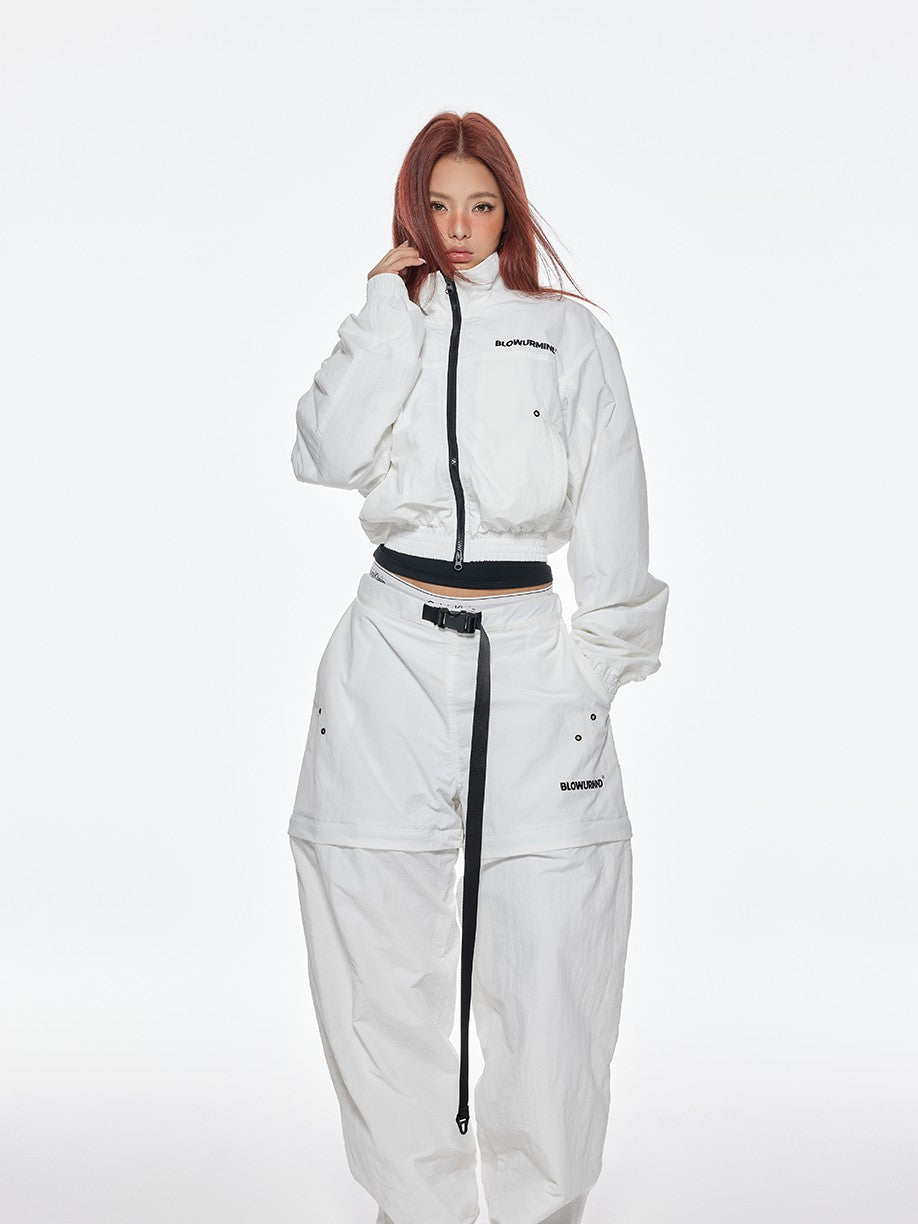 BUM STUDIO Breathable Mesh Splice Zipper Polo Collar Women's Nylon Tracksuit Sets