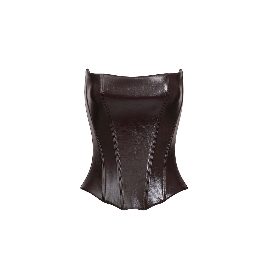 BUM_STUDIO_Brown_Armored_Boned_Shaping_Corset_Zipper_Women's_Oiled_Pu_Matching_Skirt_Sets_966256788362_MISSTT