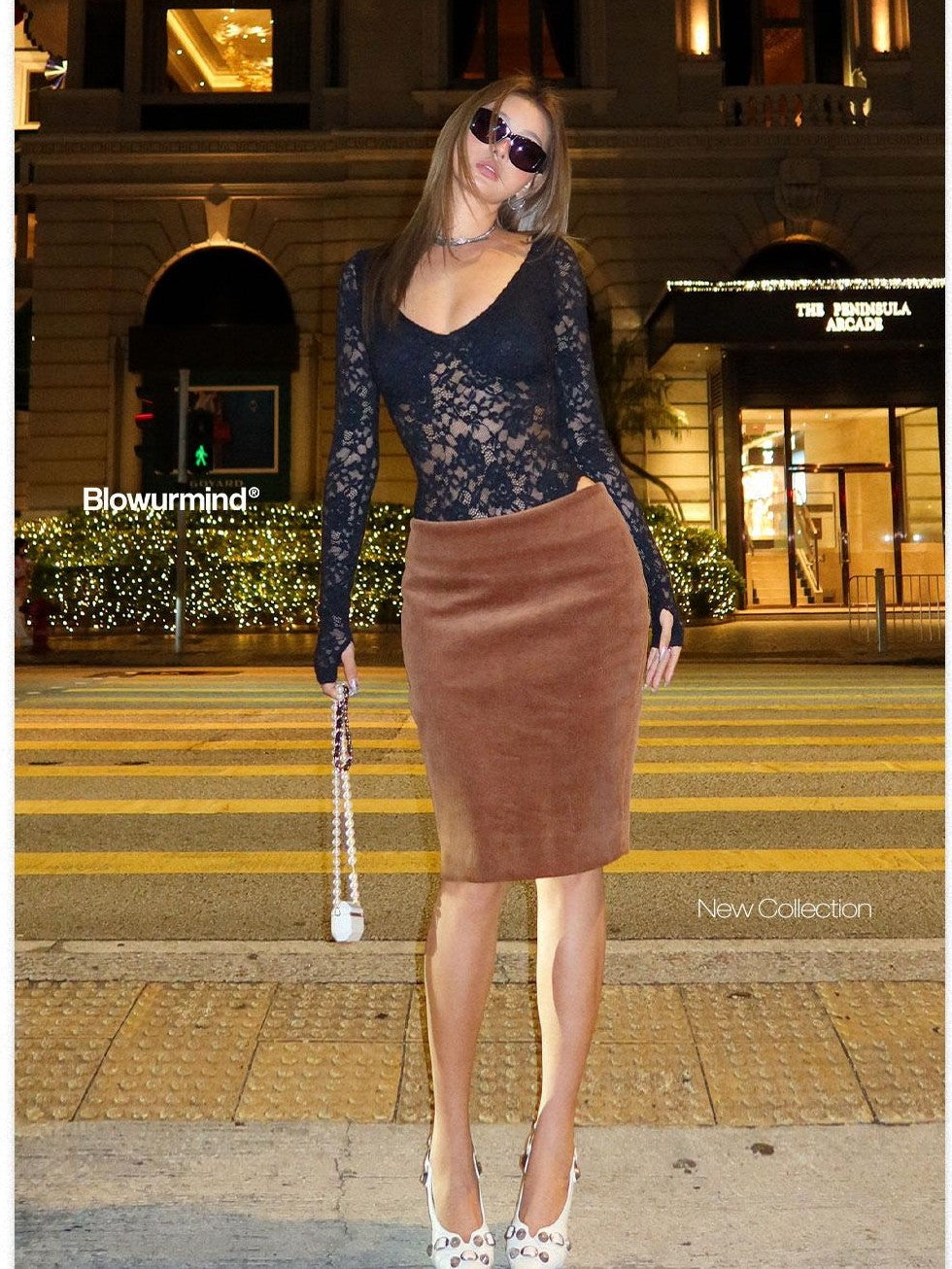 BUM STUDIO Brown Corduroy Pencil Low Rise Slim Fit Women's Cotton Spandex Midi Skirts