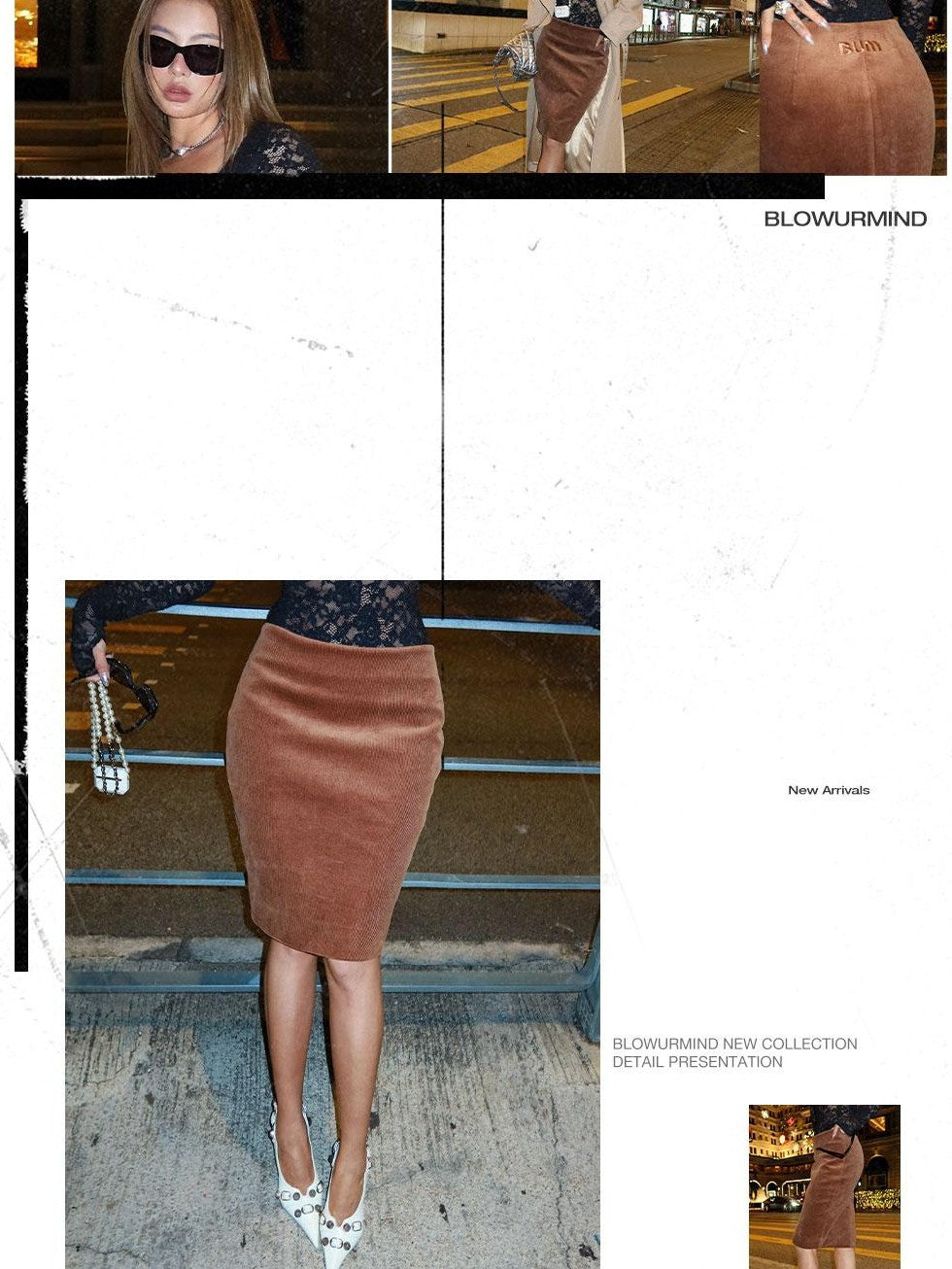 BUM STUDIO Brown Corduroy Pencil Low Rise Slim Fit Women's Cotton Spandex Midi Skirts