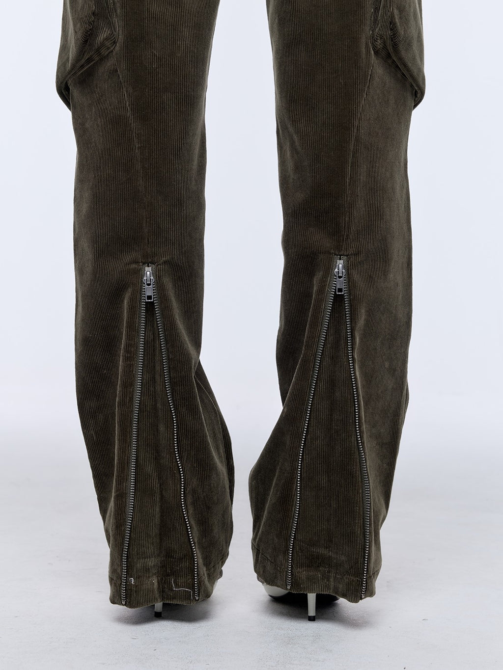 BUM STUDIO Brown Green Corduroy Embroidered 3d Pocket Straight Women's Cotton Cargo Pants