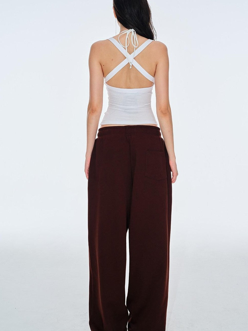 BUM STUDIO Chocolate Brown Vintage Logo Asymmetrical Women's Cotton Blend Sweatpants