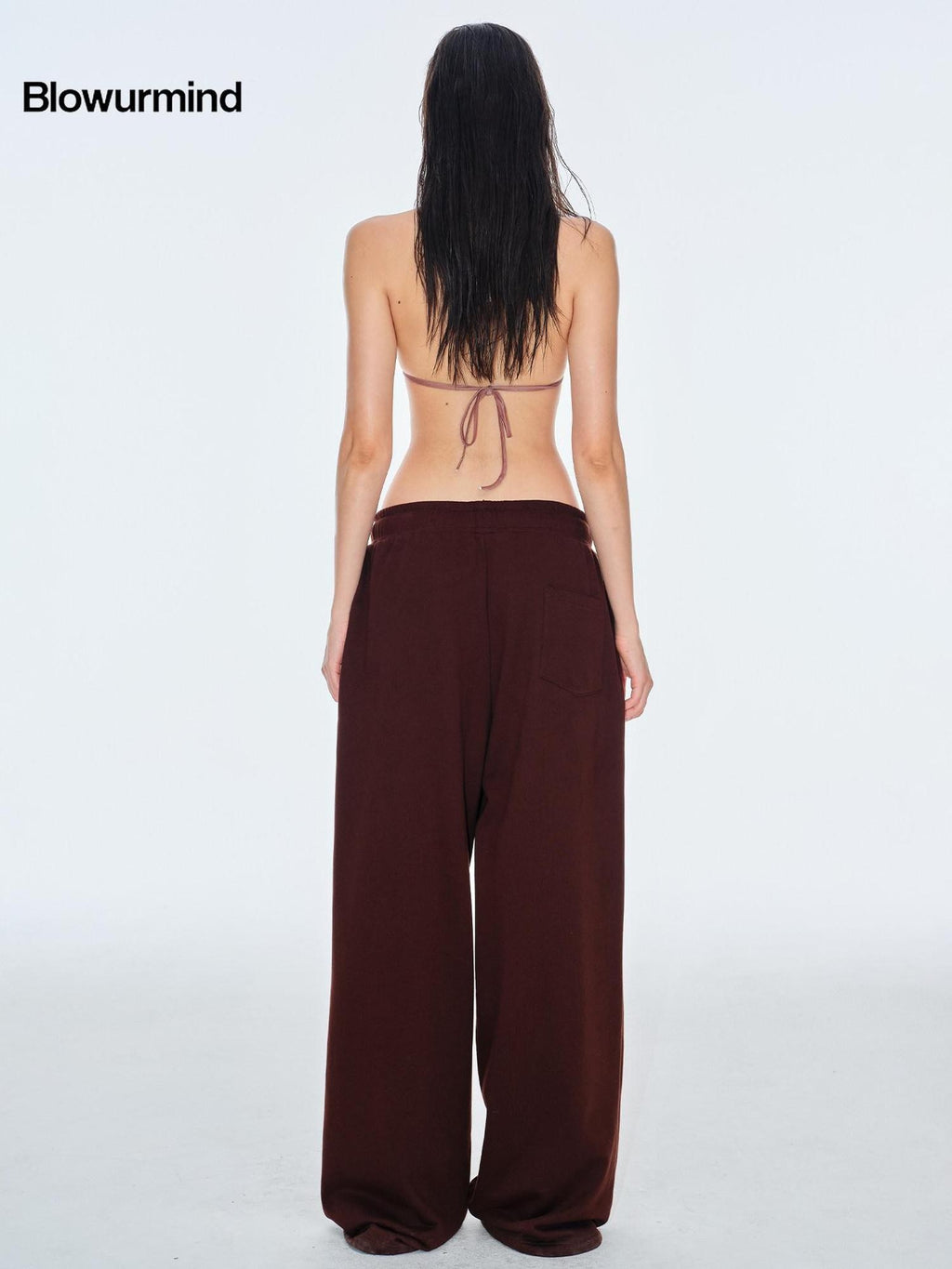 BUM STUDIO Chocolate Brown Vintage Logo Asymmetrical Women's Cotton Blend Sweatpants