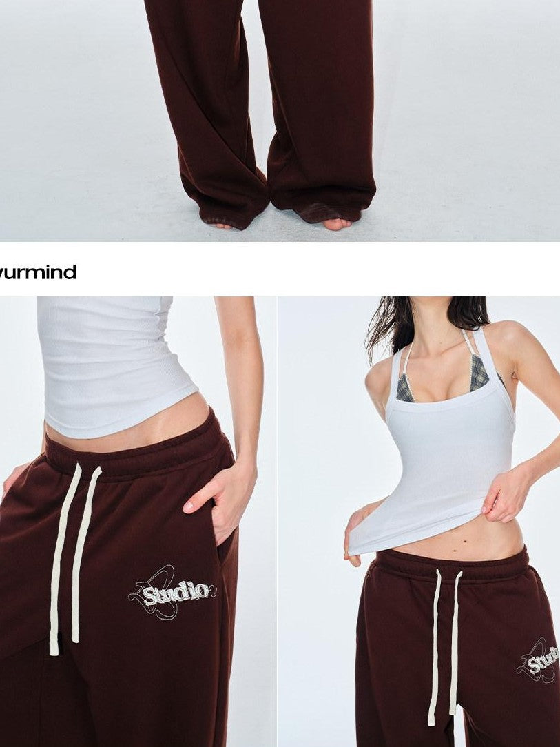 BUM STUDIO Chocolate Brown Vintage Logo Asymmetrical Women's Cotton Blend Sweatpants