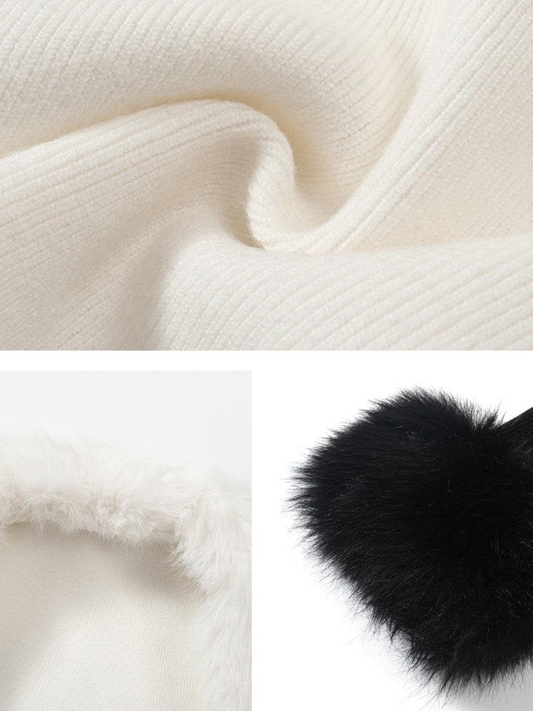 BUM STUDIO Close Knit Faux Fur Vest High Waist Women's Polyester Bodycon Mini Dresses