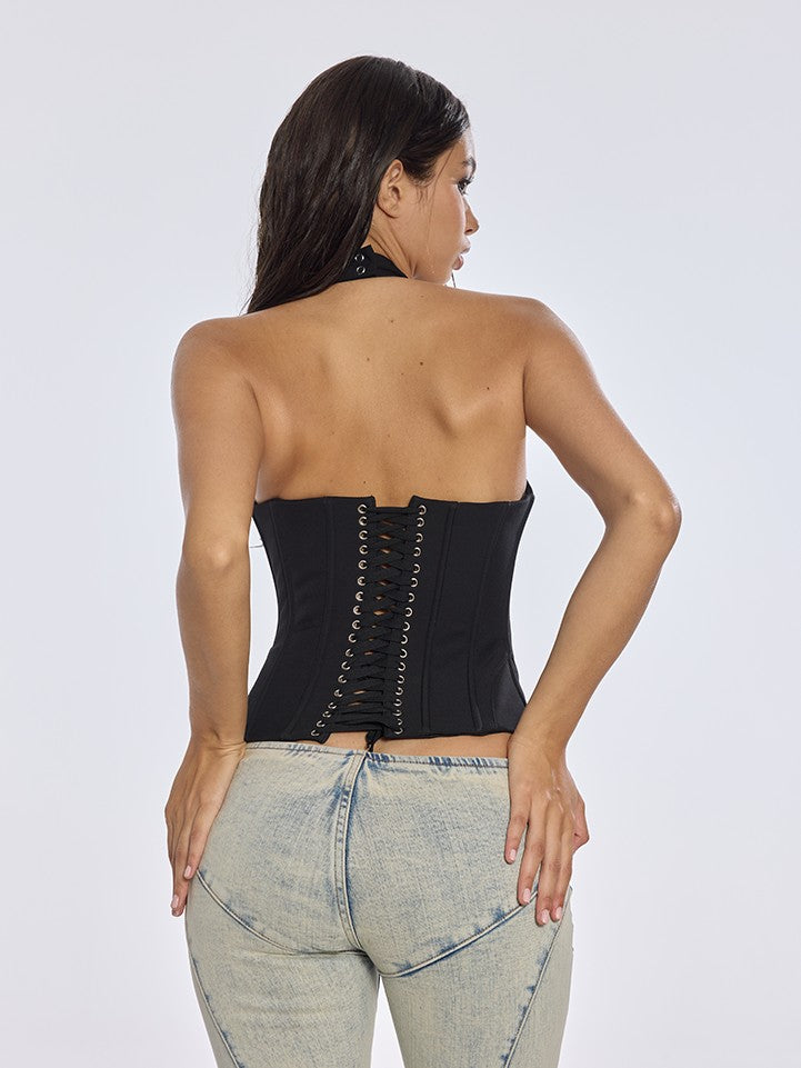 BUM STUDIO Contoured Multi Layer Molded Boned Zipper Women's Polyester Halter Tops