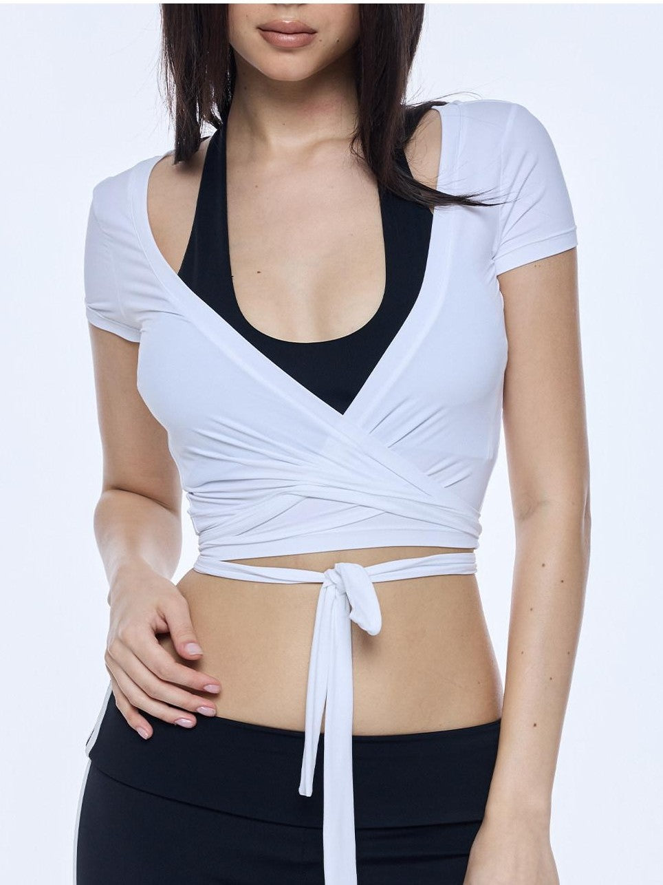 BUM STUDIO Cooling Uv Tie Front Cinched Waist Women's Nylon Stretch Crop Tops