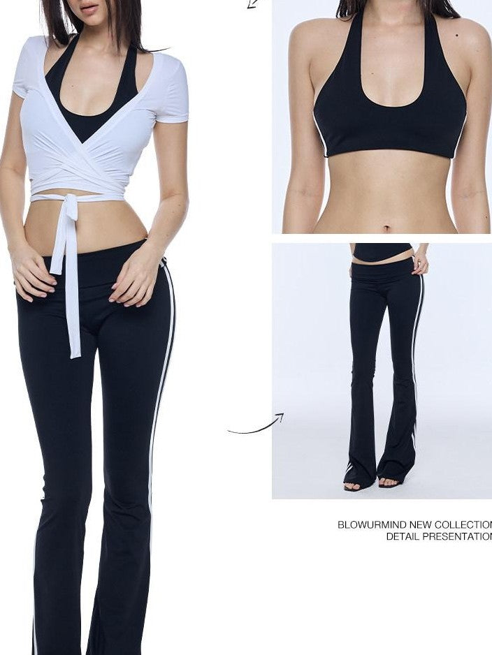 BUM STUDIO Cooling Uv Tie Front Cinched Waist Women's Nylon Stretch Crop Tops
