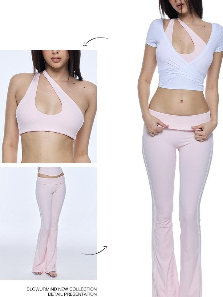 BUM STUDIO Cooling Uv Tie Front Cinched Waist Women's Nylon Stretch Crop Tops
