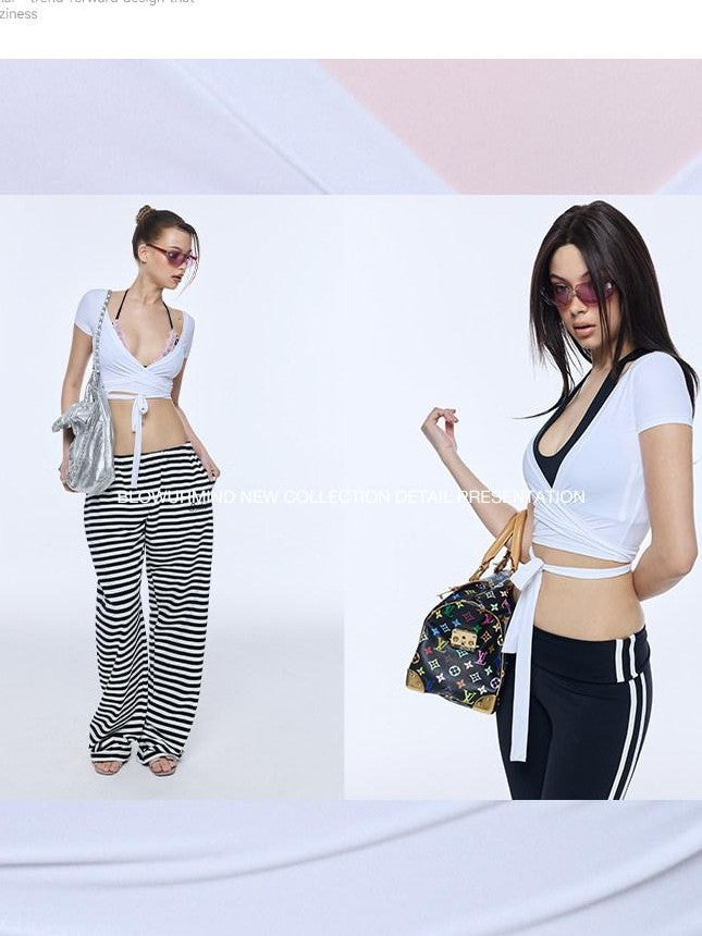 BUM STUDIO Cooling Uv Tie Front Cinched Waist Women's Nylon Stretch Crop Tops