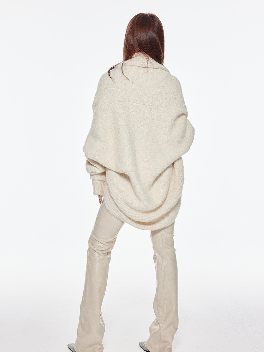 BUM STUDIO Cream Oversized Cable Knit V-neck Pullover Women's Wool Blend Cardigans