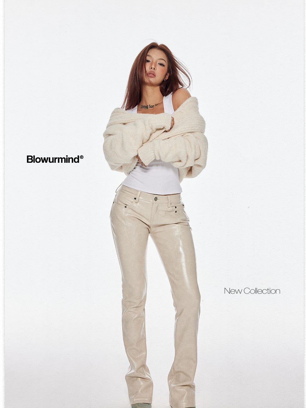 BUM STUDIO Cream Oversized Cable Knit V-neck Pullover Women's Wool Blend Cardigans
