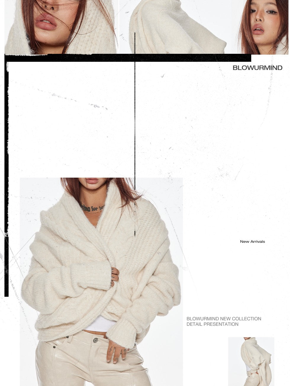 BUM STUDIO Cream Oversized Cable Knit V-neck Pullover Women's Wool Blend Cardigans