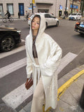 BUM STUDIO Cream Thick Knit Hooded Oversized Midlength Women's Wool Blend Wool Coats