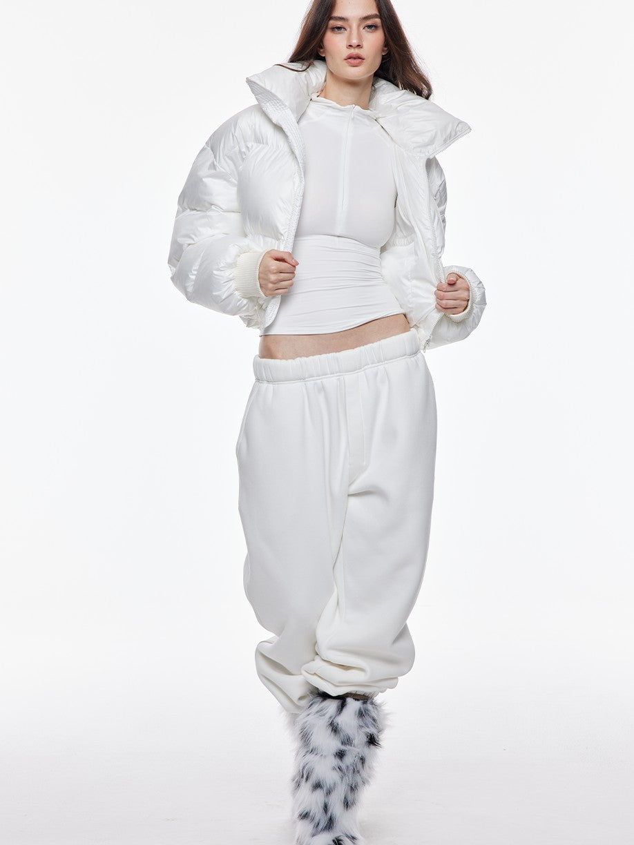 BUM STUDIO Cropped High Collar Straight Women's Polyester Puffer Jackets