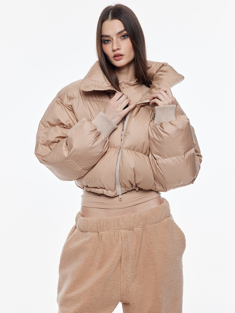BUM STUDIO Cropped High Collar Straight Women's Polyester Puffer Jackets