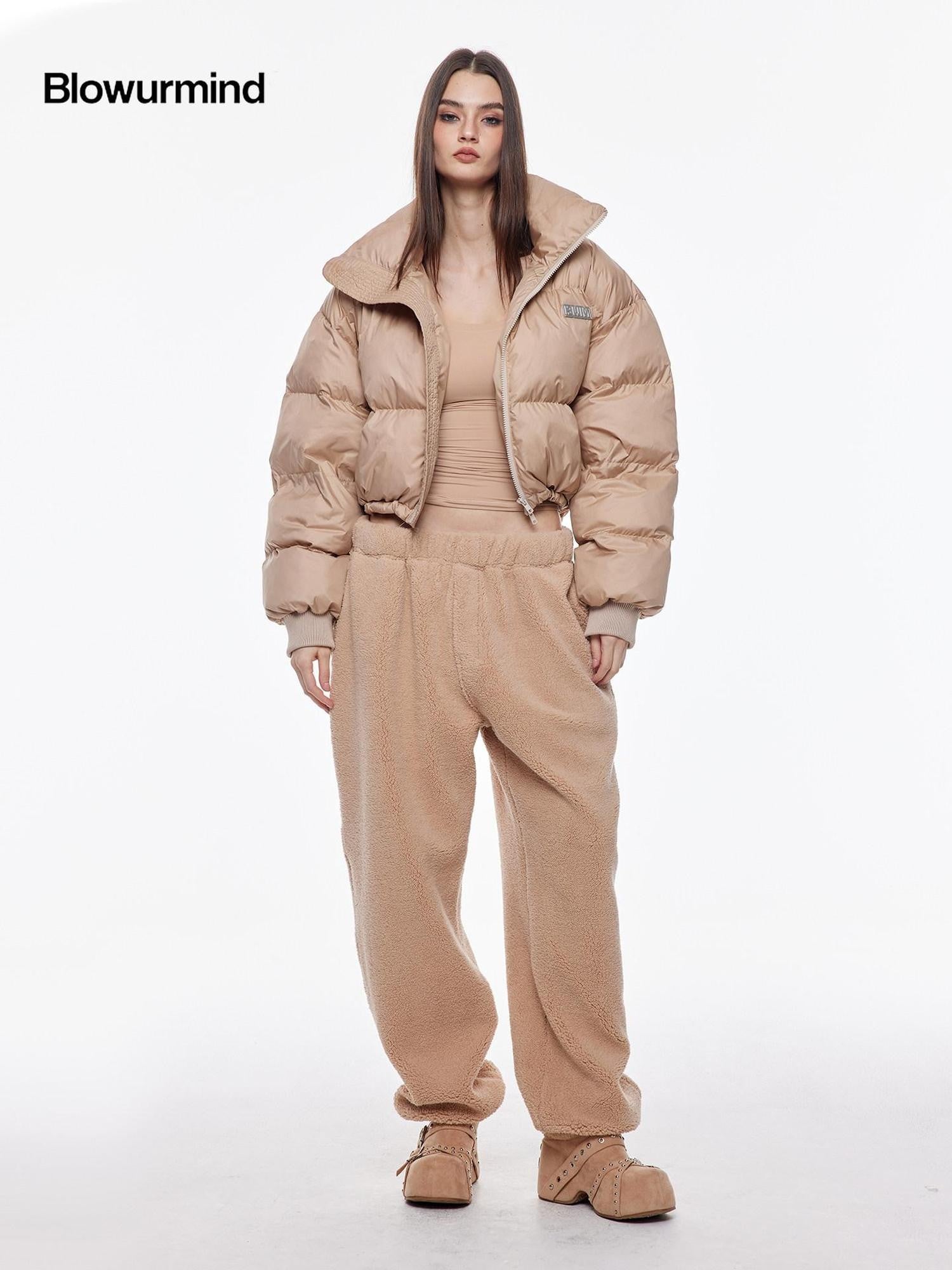 BUM STUDIO Cropped High Collar Straight Women's Polyester Puffer Jackets